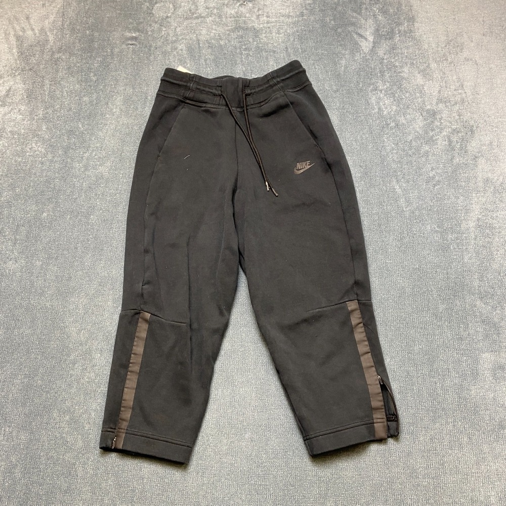 Nike Tech Fleece Capri Pants Womens XS Black Drawstring Athletic Ankle Zipper